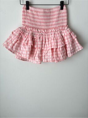 Cake For Dinner Skirt Size XXS Pink White Smocked Ruffle Skirt Mini